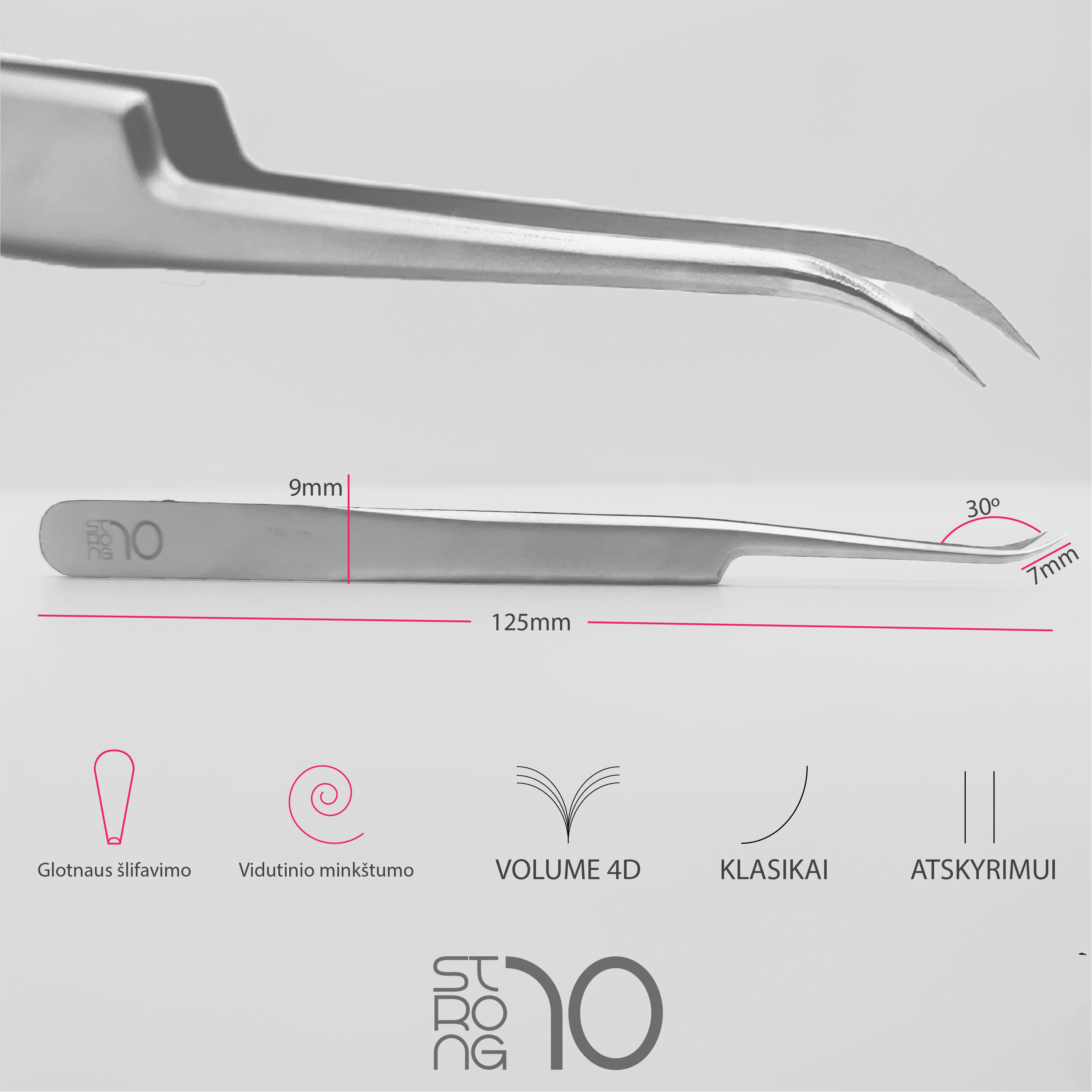 "Lašė" Strong 10 pincetas blakstienų priauginimui