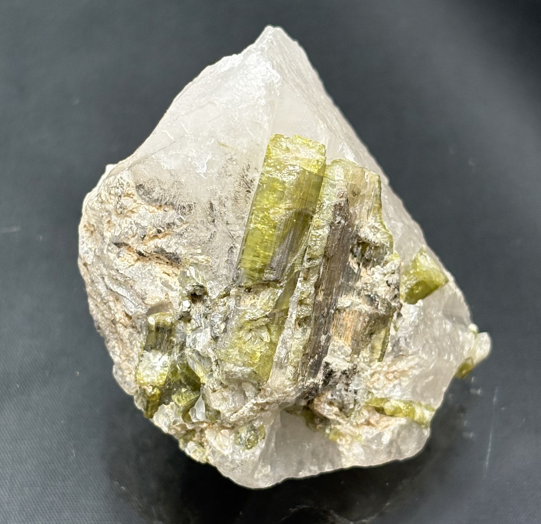 Green Tourmaline in Quartz Matrix