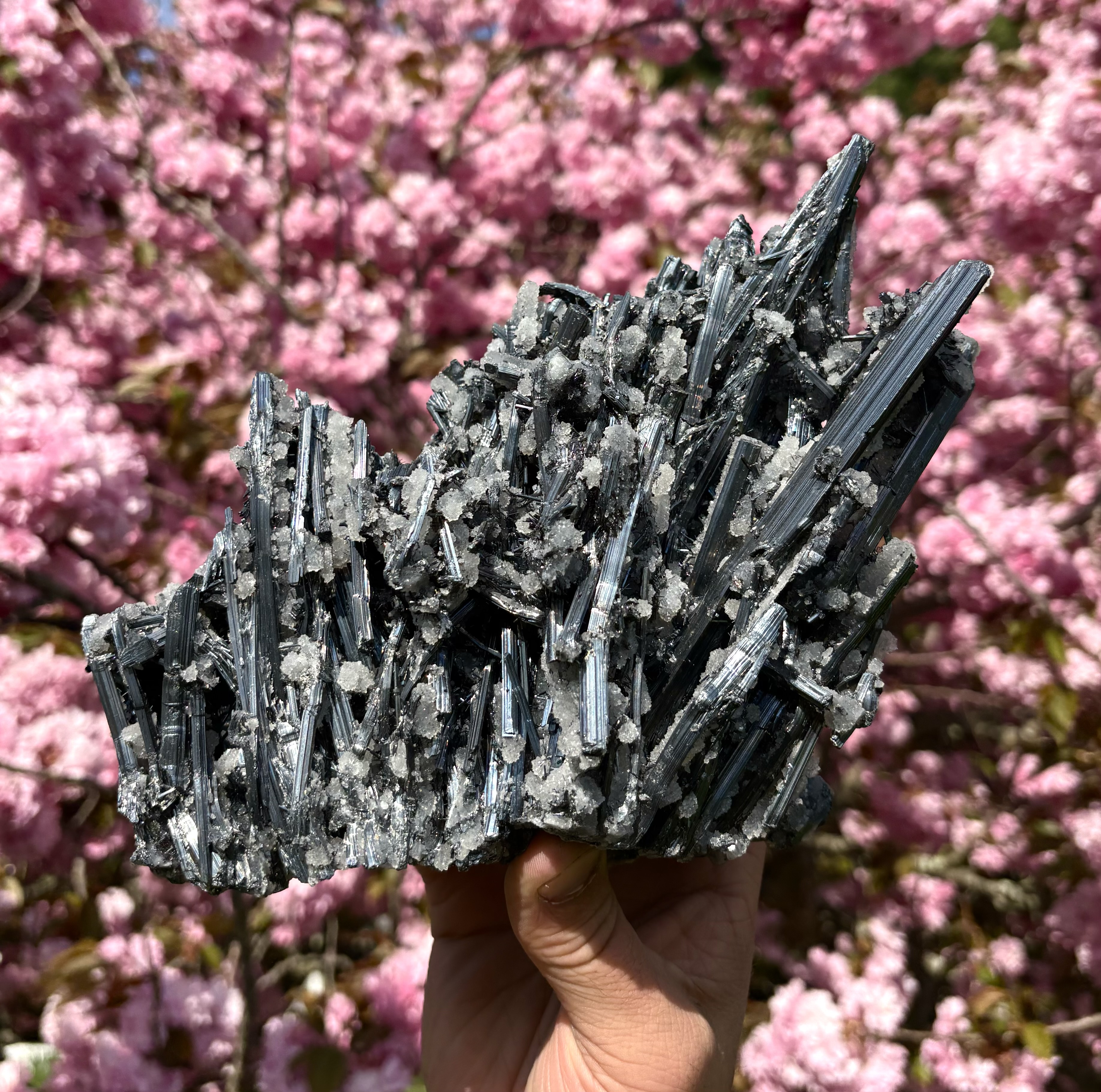 Stibnite with Calcite Stalagmites