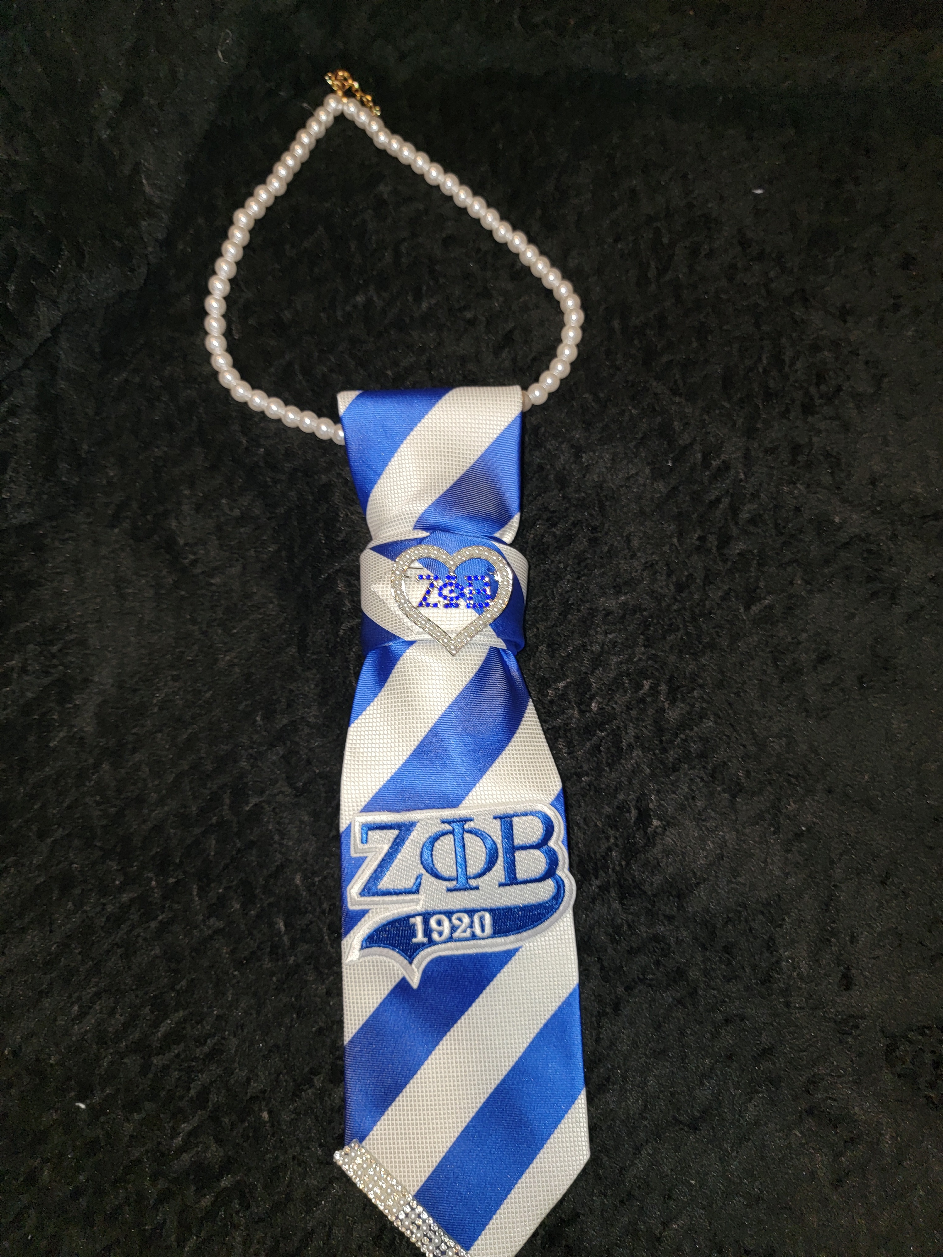 Zeta Phi Beta Sorority Tie with Pearl Necklace