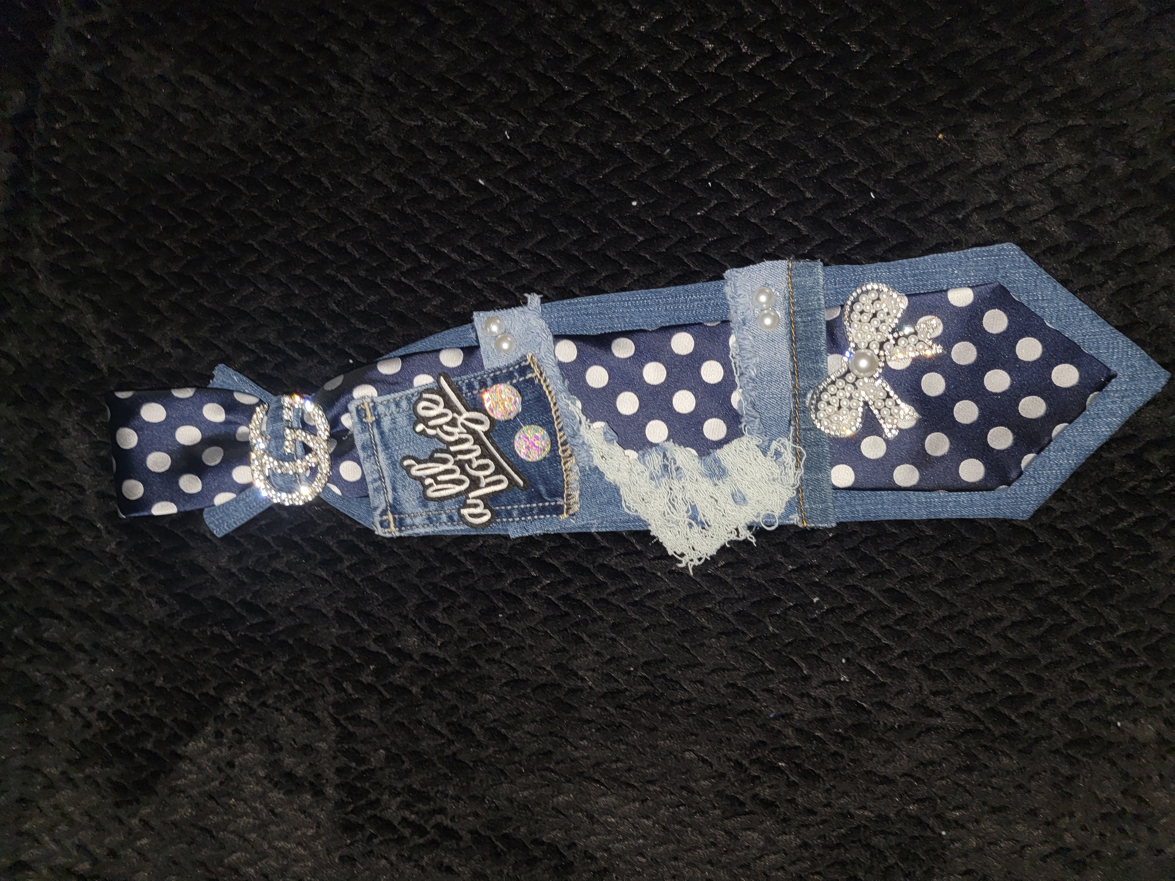 Blue and white polka dot tie GG