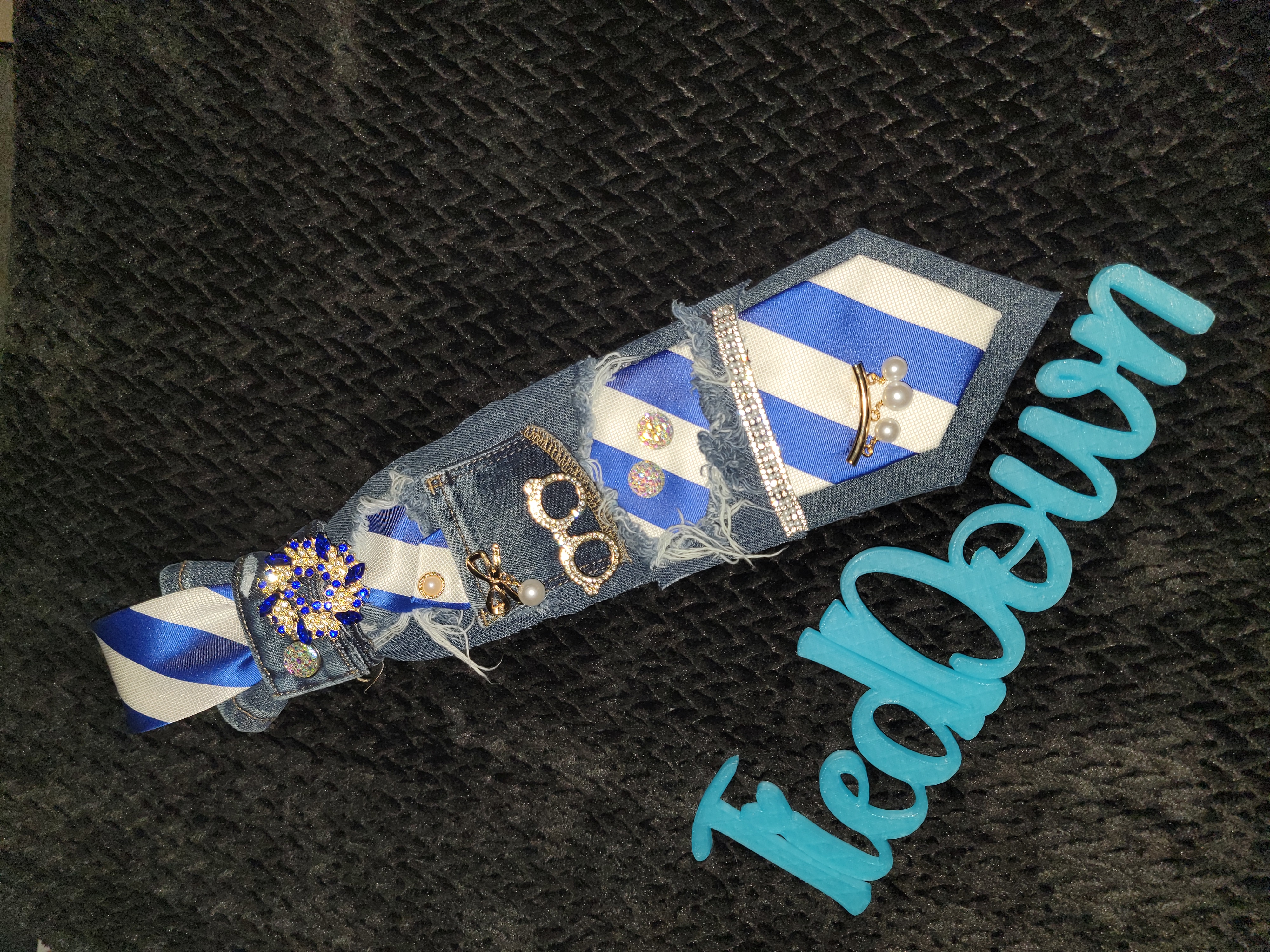 Blue and white striped tie