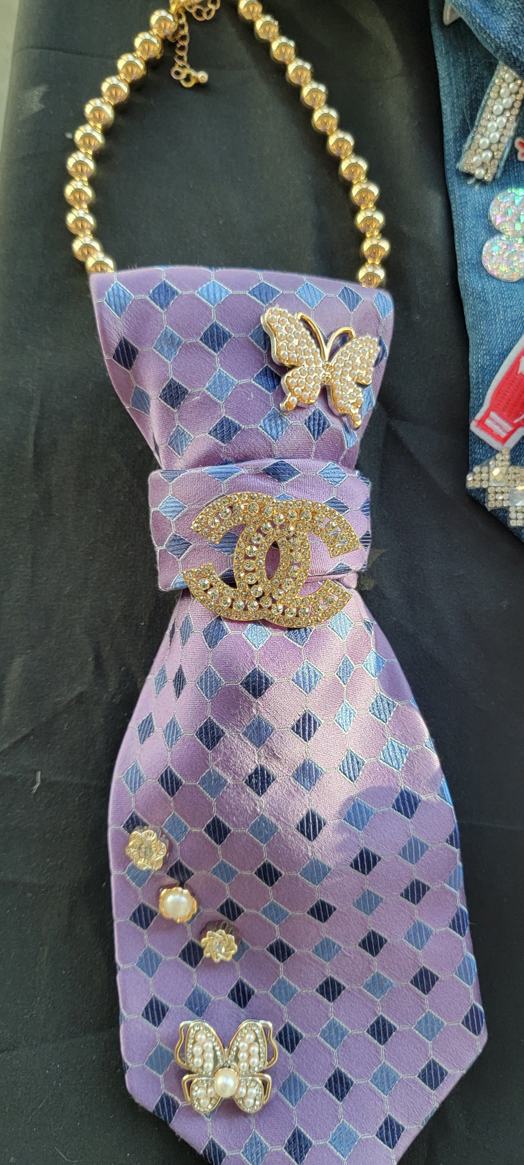 Purple Folded  tie (gold accents)
