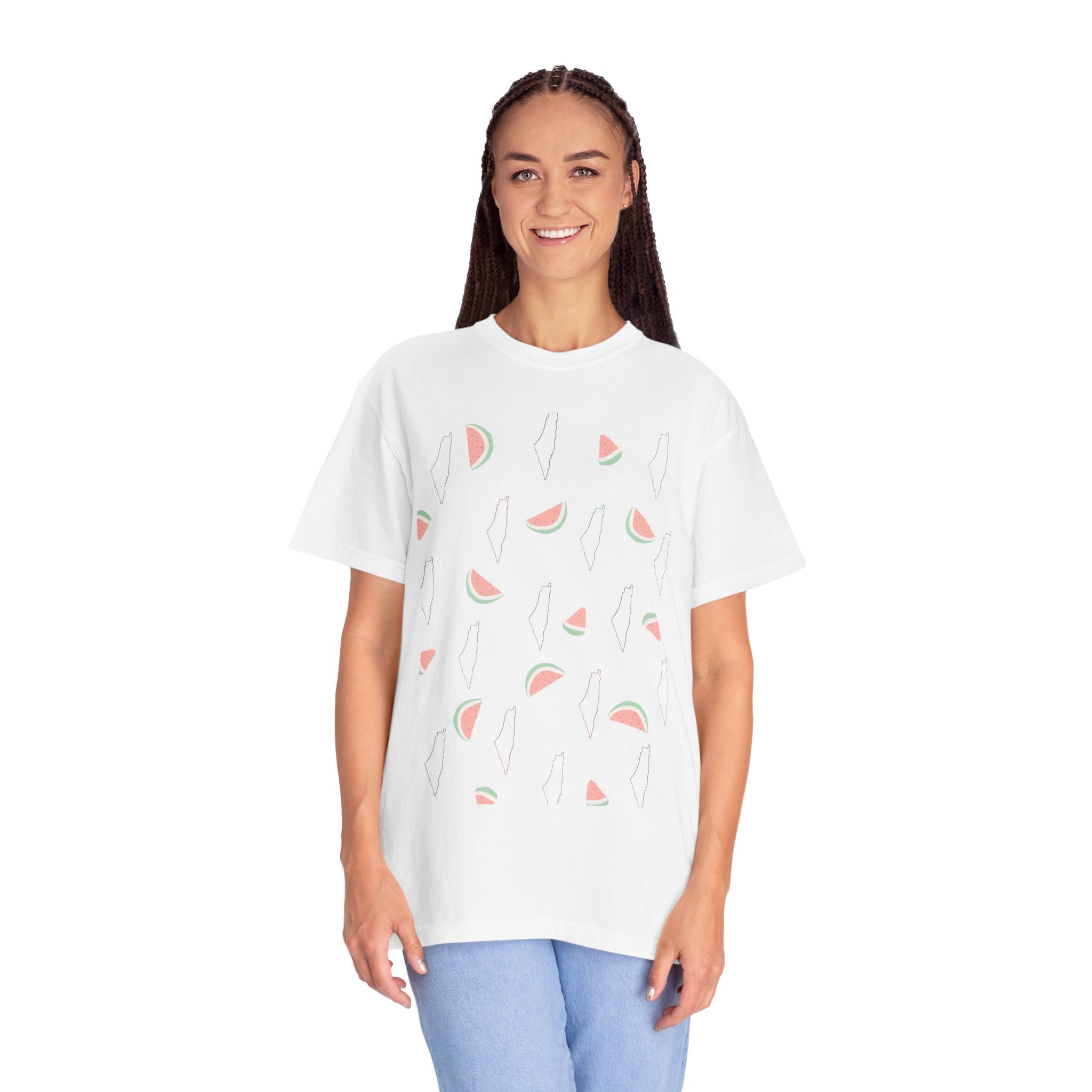 Minimalist Watermelon X Map Print White T-Shirt