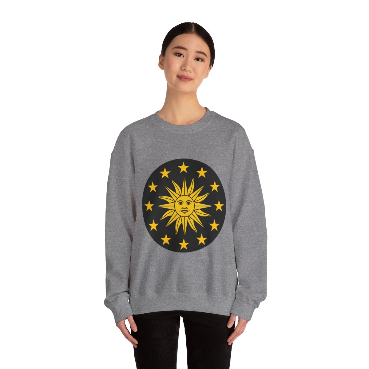 Grey Sweatshirt with Sun and Stars Design