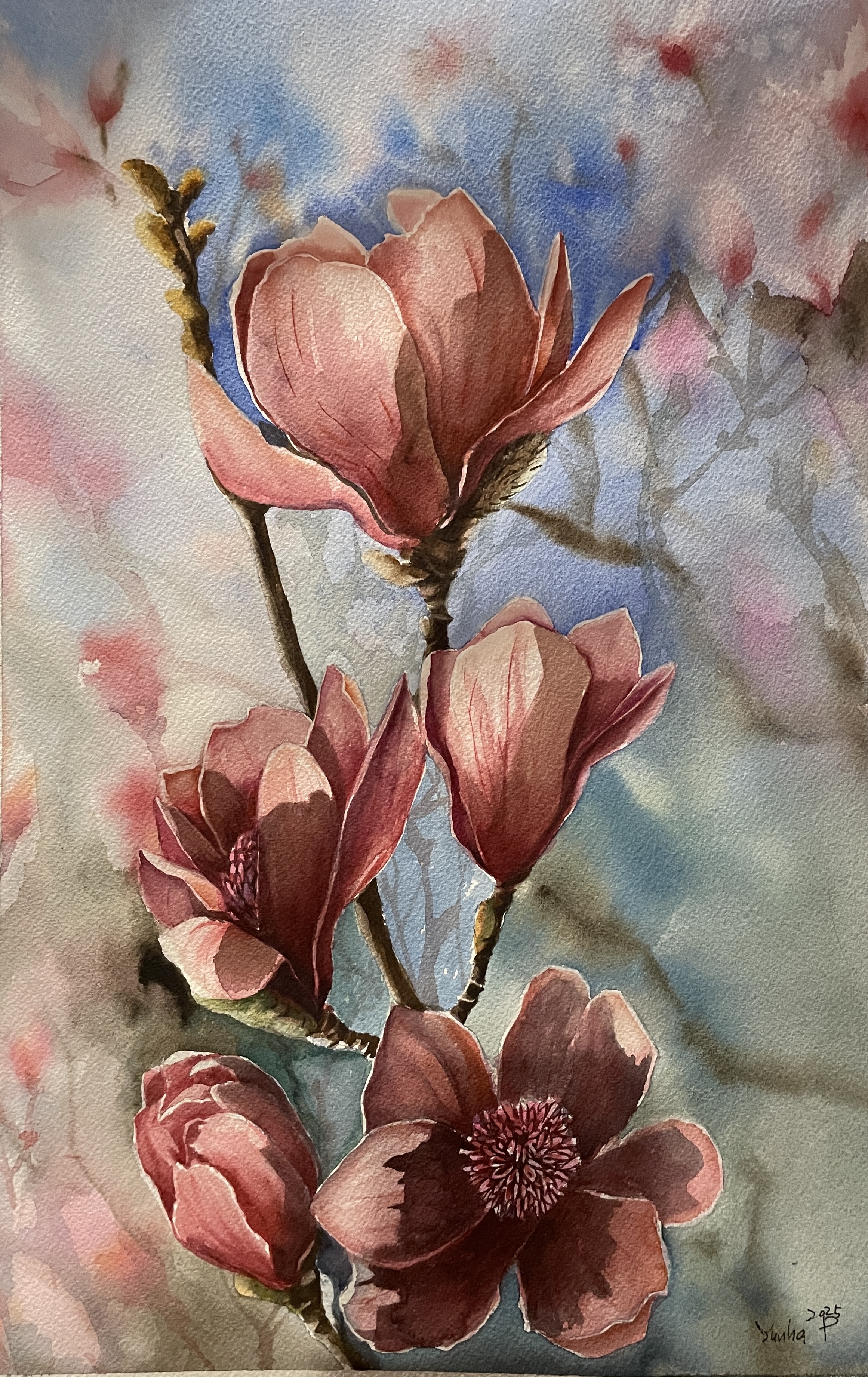 Magnolia Blossom Watercolor Painting