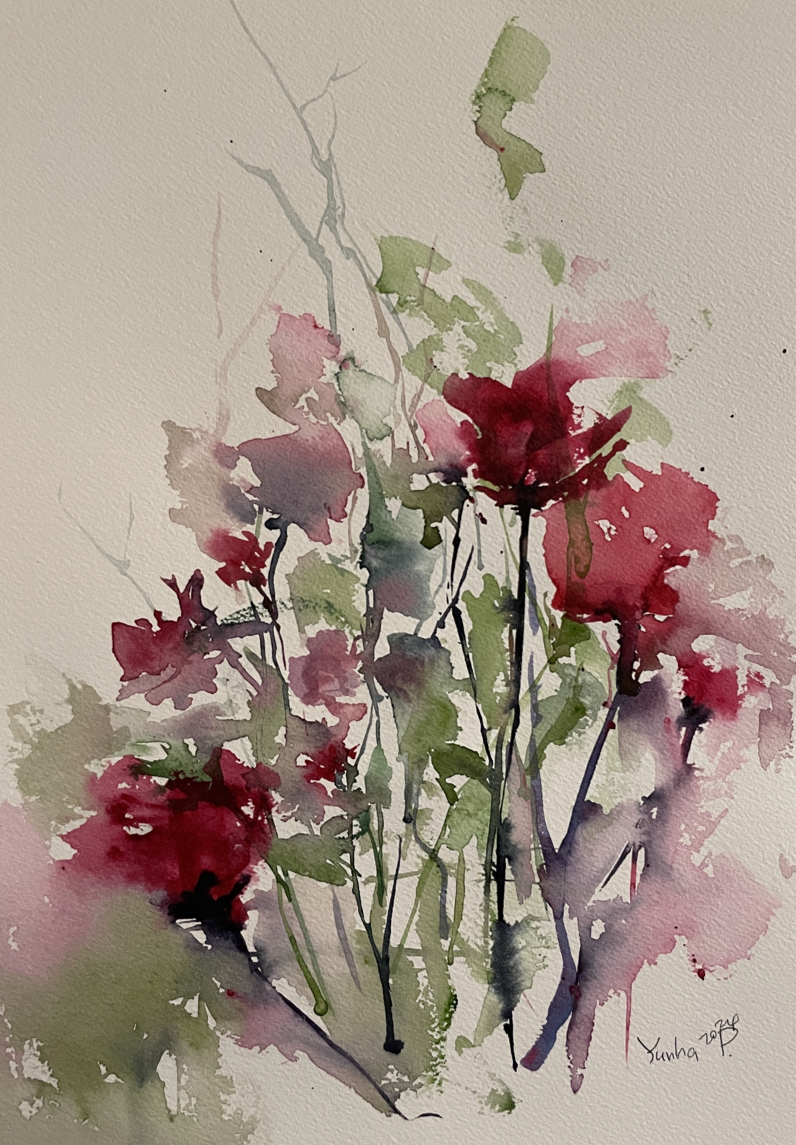 Abstract Floral Watercolor Painting