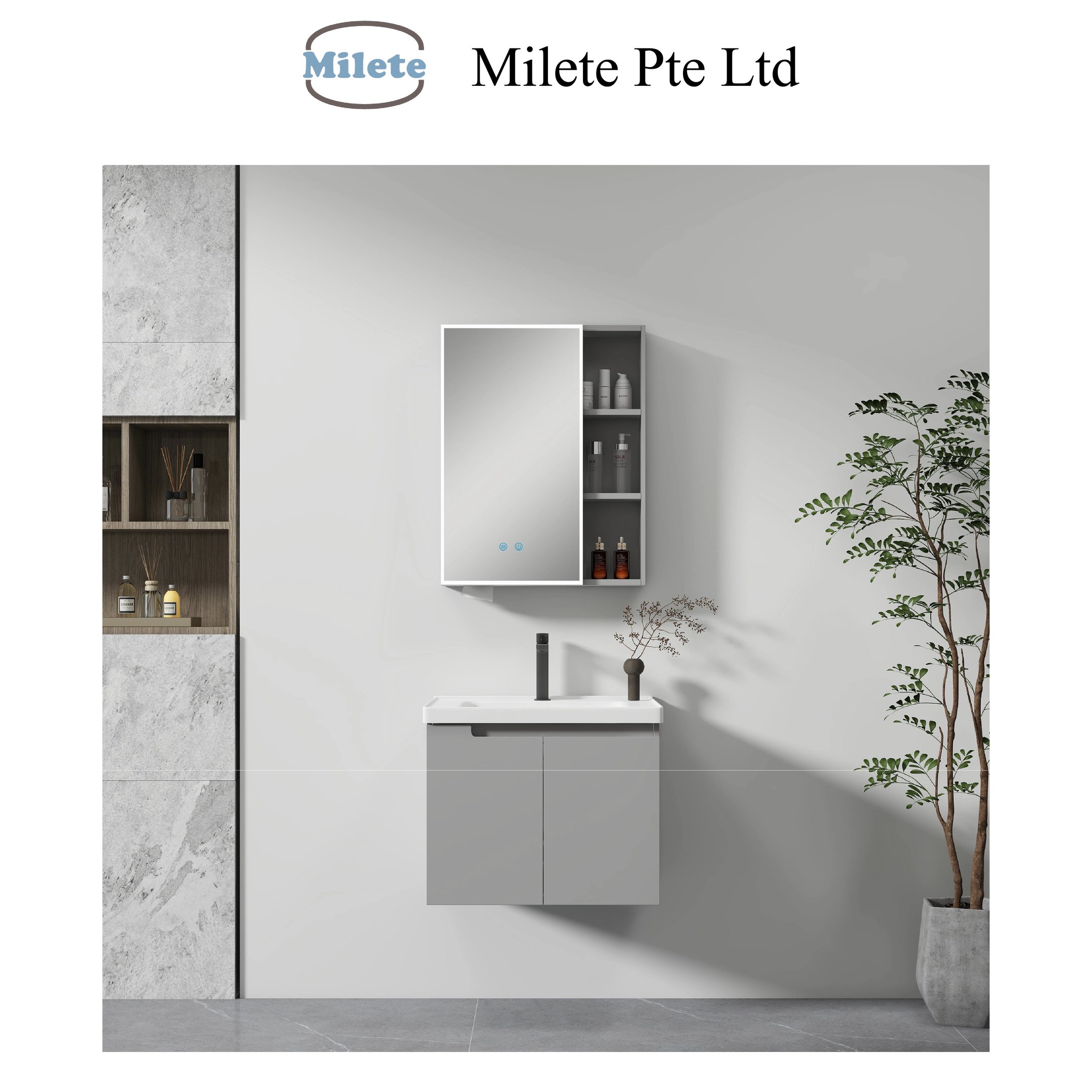 Contemporary Bathroom Vanity with Mirror Cabinet and Soft-Close Doors