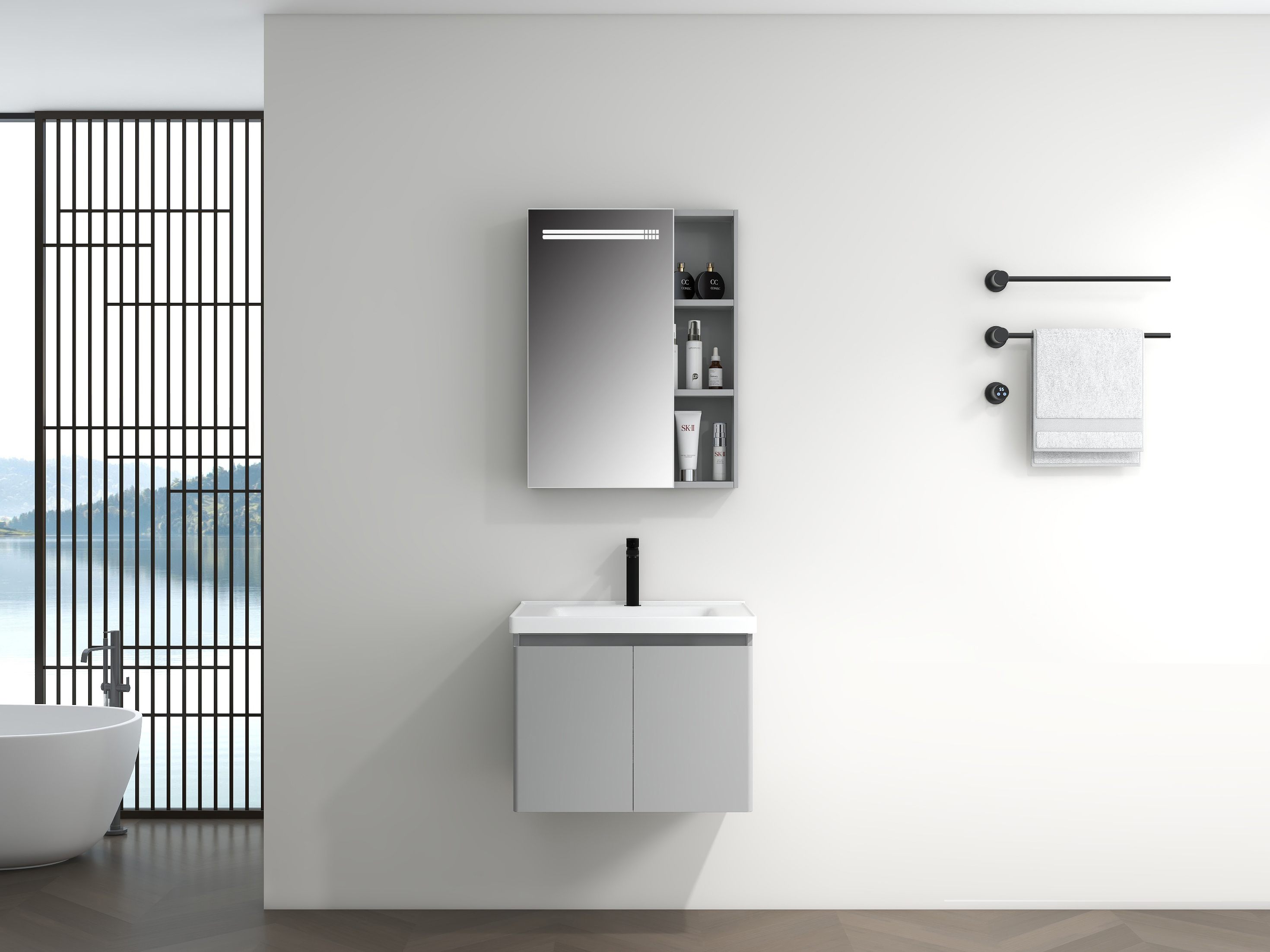 Compact Bathroom Vanity Set with Storage Cabinet and Mirror