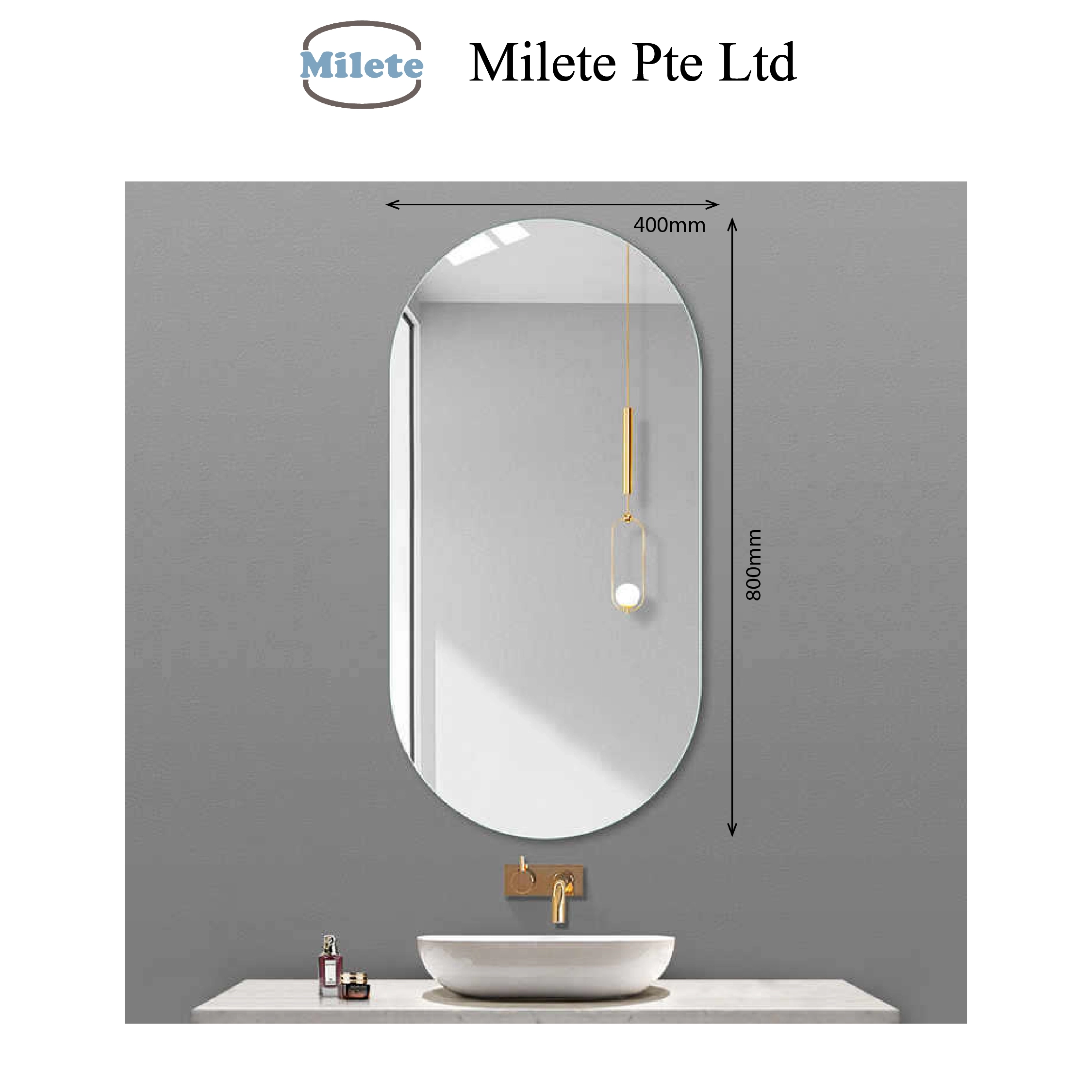 Modern Oval Bathroom Mirror – 400×800mm Wall-Mounted Vanity Mirror
