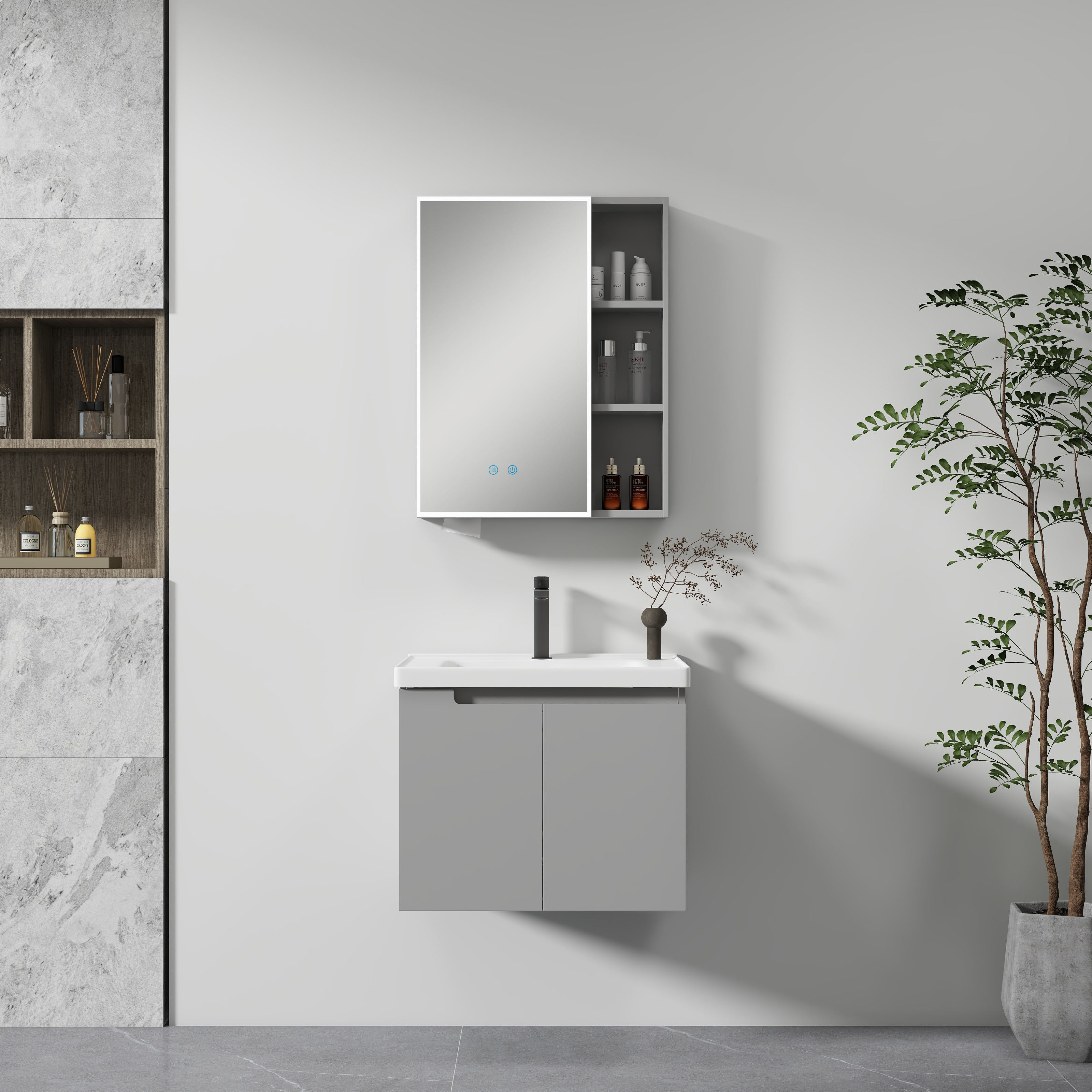 Contemporary Bathroom Vanity with Mirror Cabinet and Soft-Close Doors