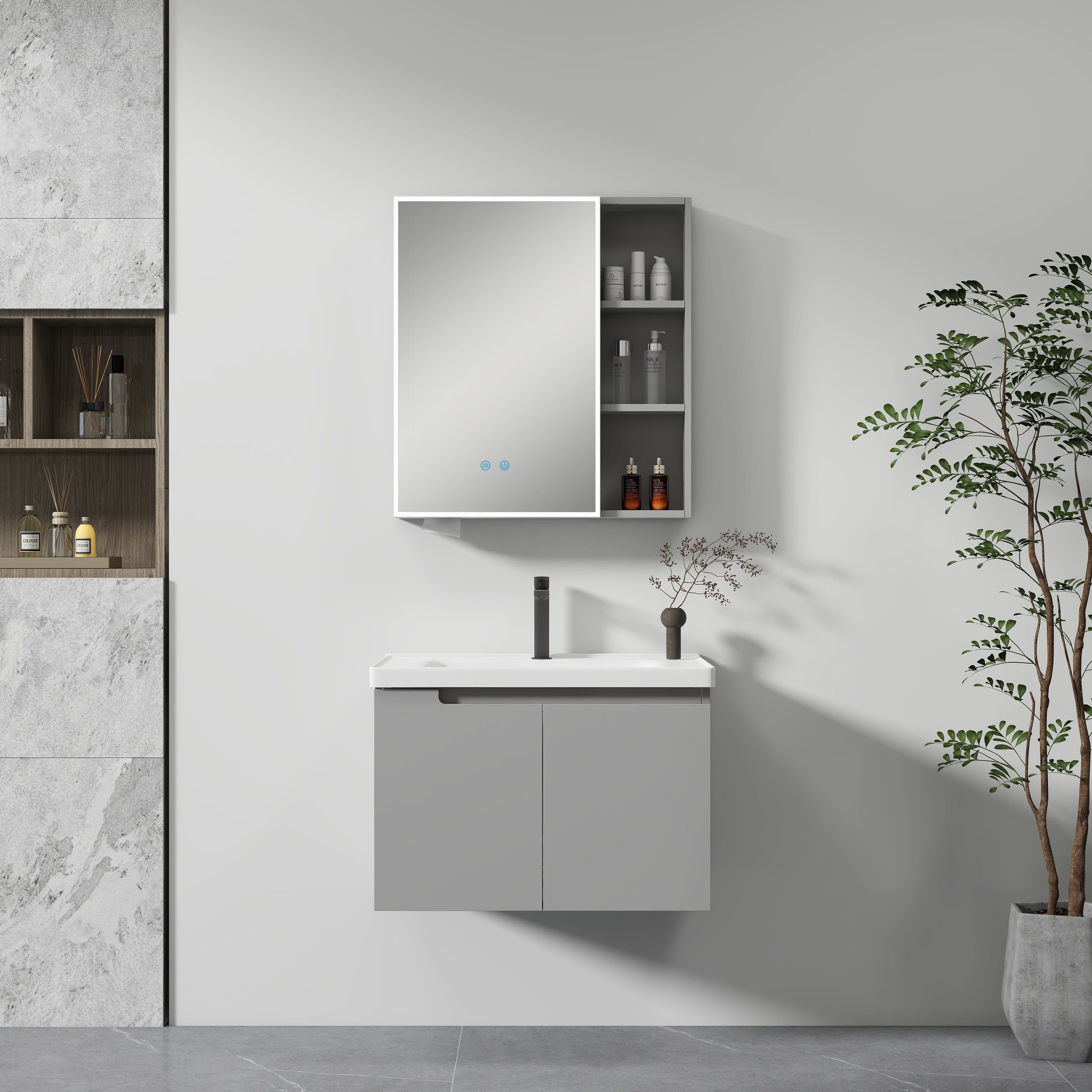 Contemporary Bathroom Vanity with Mirror Cabinet and Soft-Close Doors