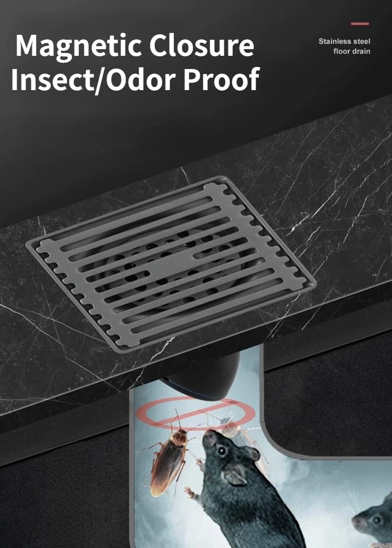 304 Stainless Steel Floor Drain – Square & Long Strip Designs, Anti-Odor for Bathroom, Toilet & Washing Machine