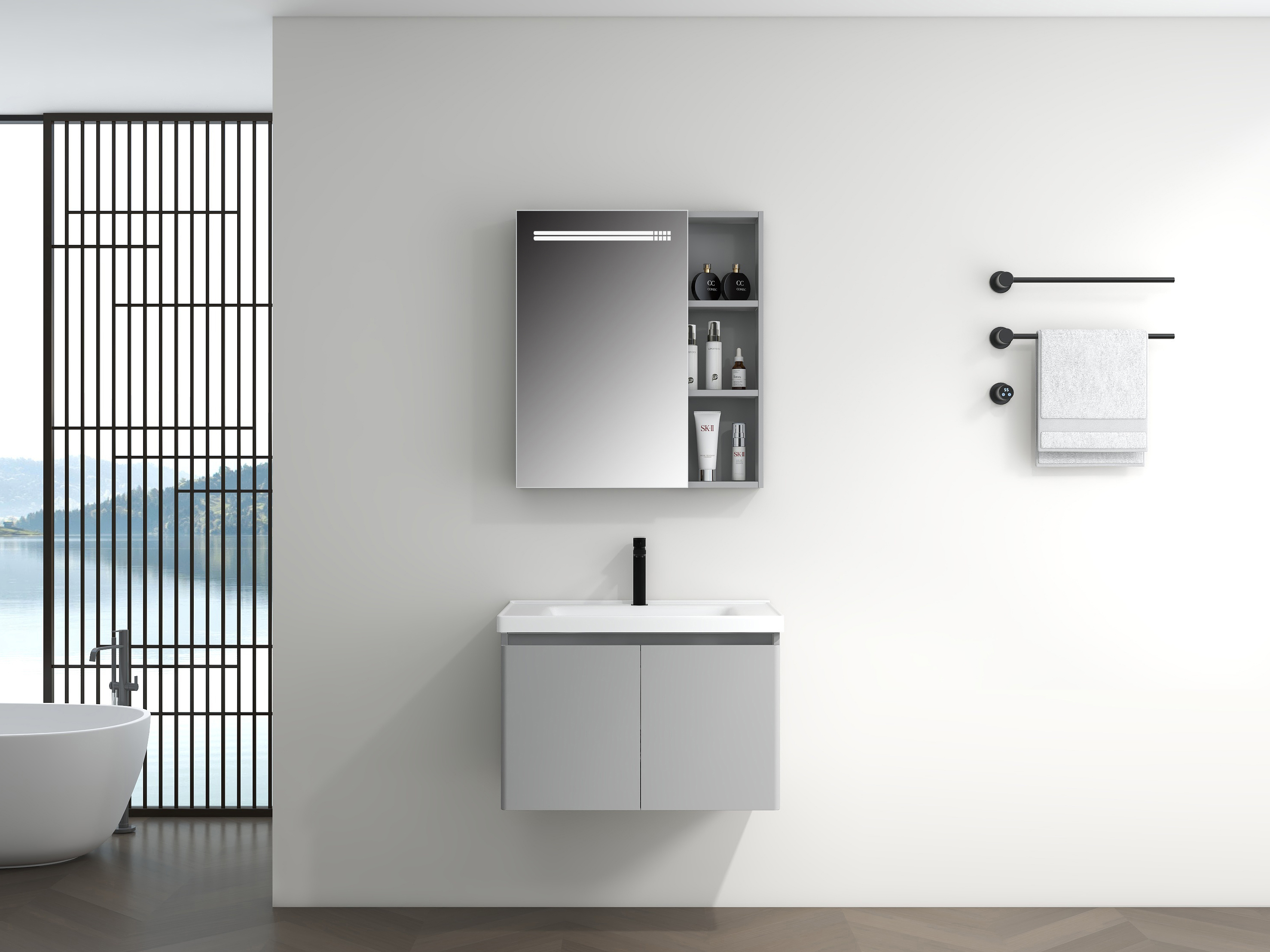 Compact Bathroom Vanity Set with Storage Cabinet and Mirror