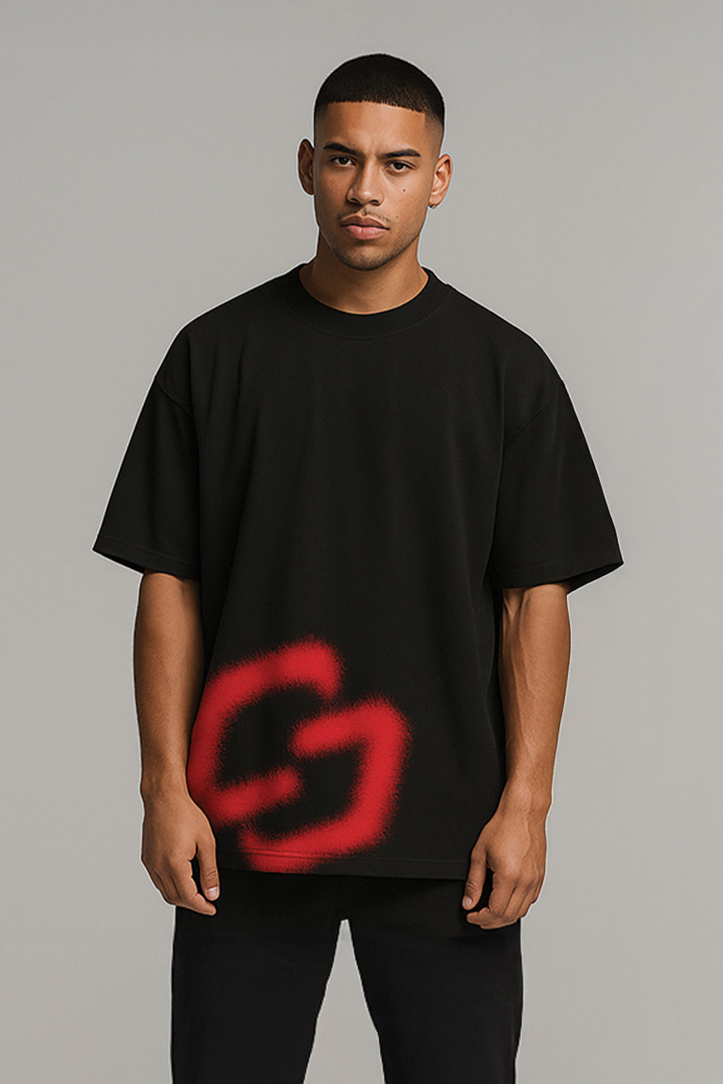 Black Oversized T-shirt with Red Graphic