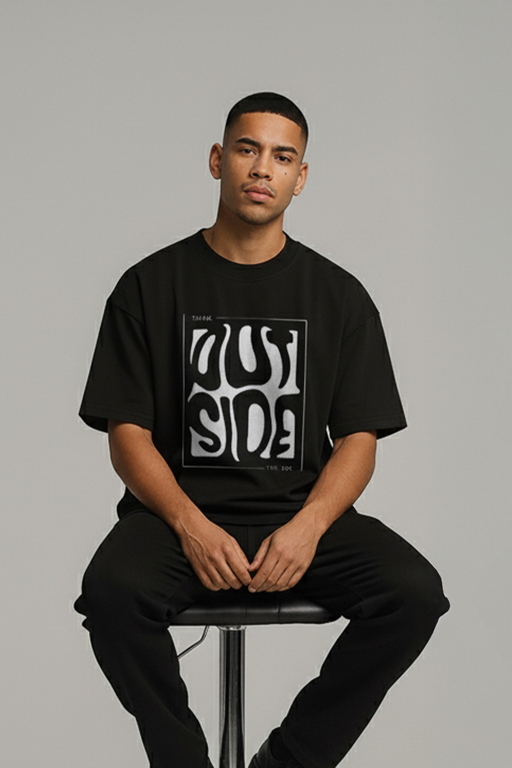 Think OutSide the Box Black Oversized T-shirt