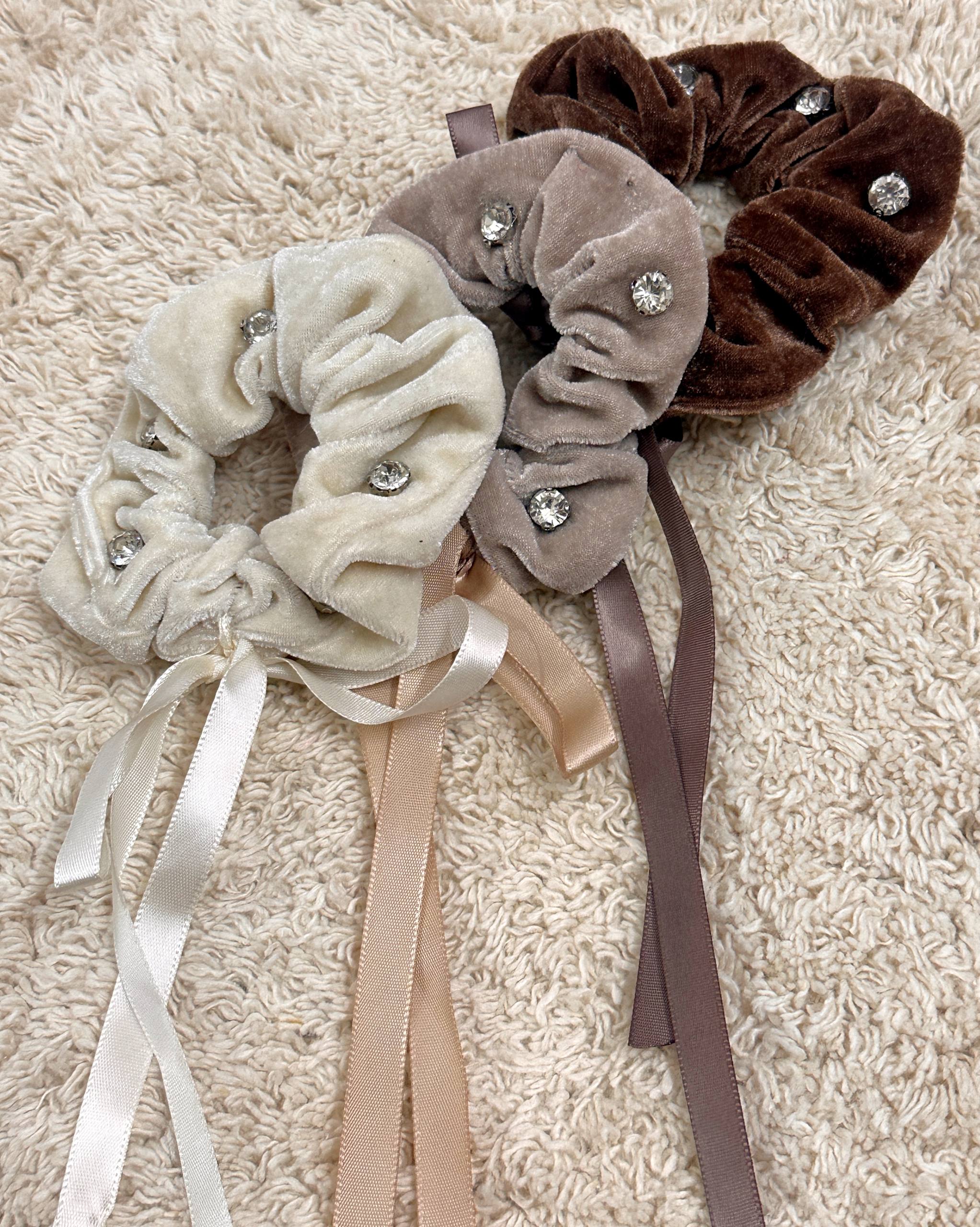 Velvet Crystal Hair Scrunchies Set