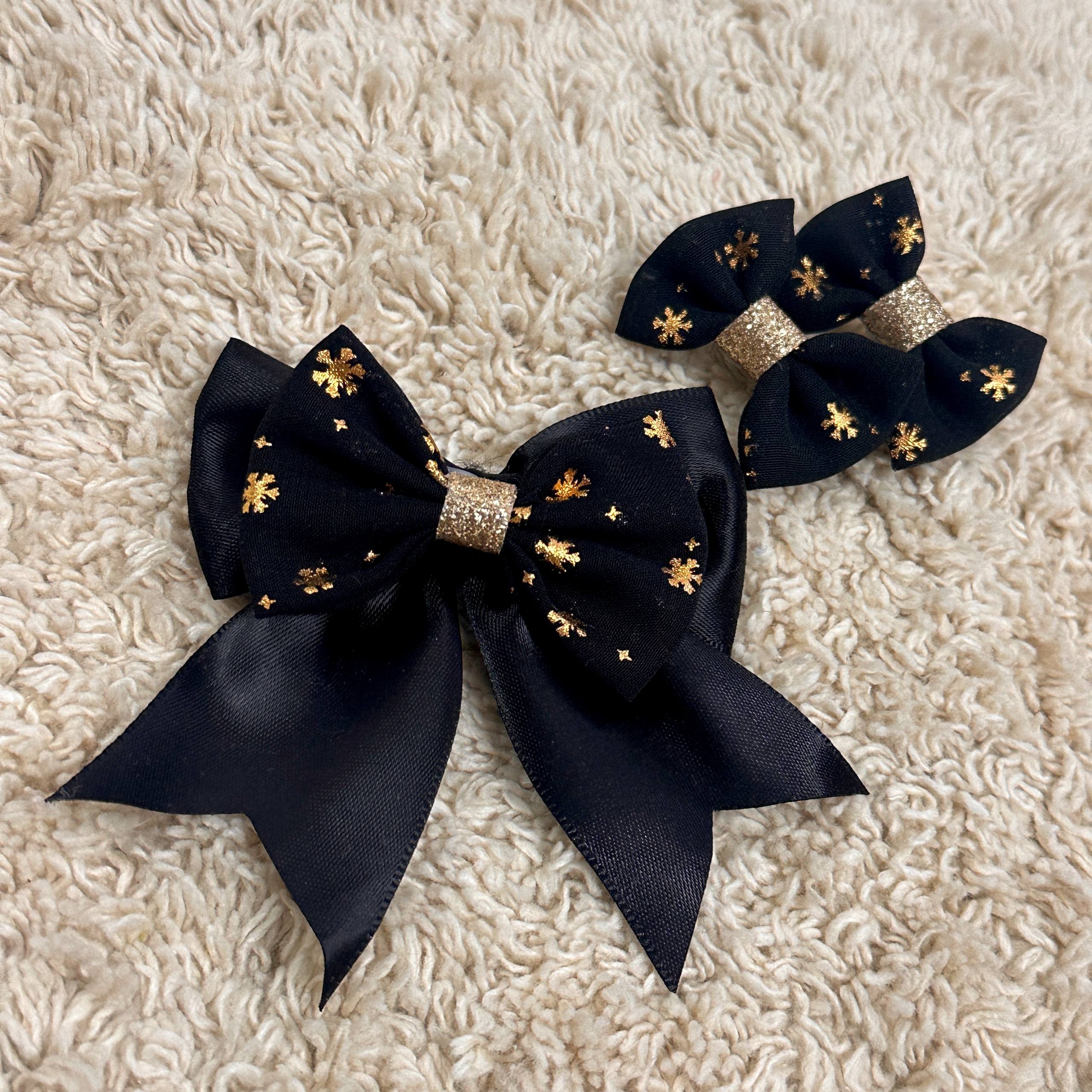 Black & Gold Bow Hair Clips