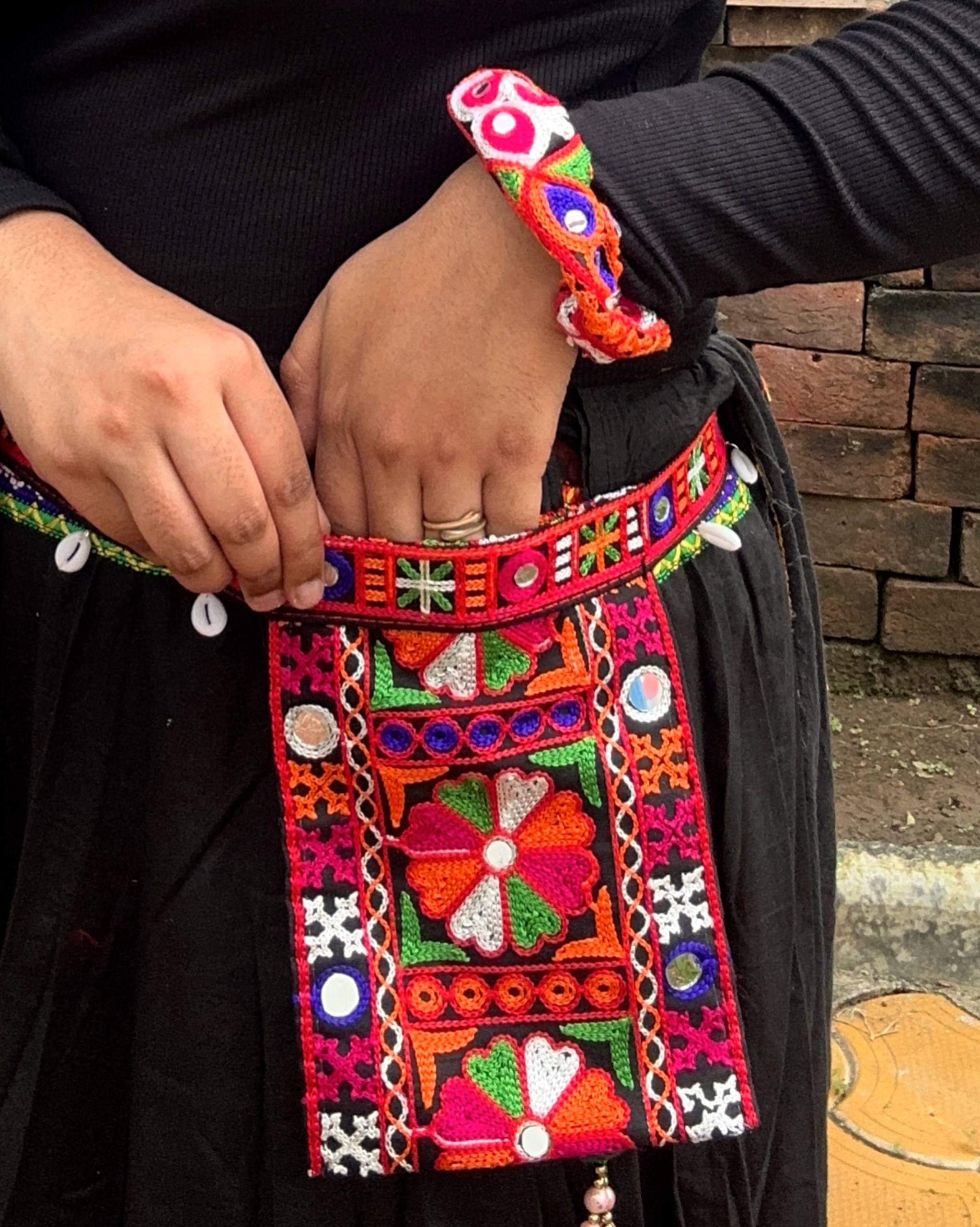 Embroidered Traditional Waist Belt with phone holder