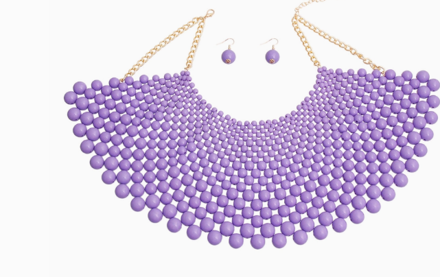  Large Purple Beaded Statement Necklace For Women | GENICX