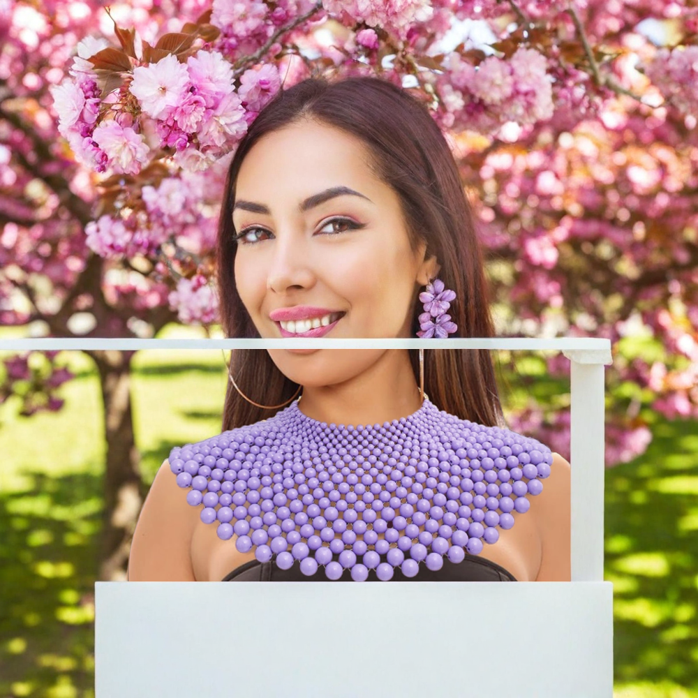  Large Purple Beaded Statement Necklace For Women | GENICX