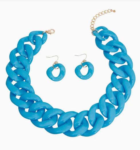 Bright Blue Chain Link Necklace Set For Women | GENICX