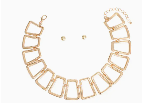 Gold Curved Trapezoid Link Statement Necklace For Women | GENICX