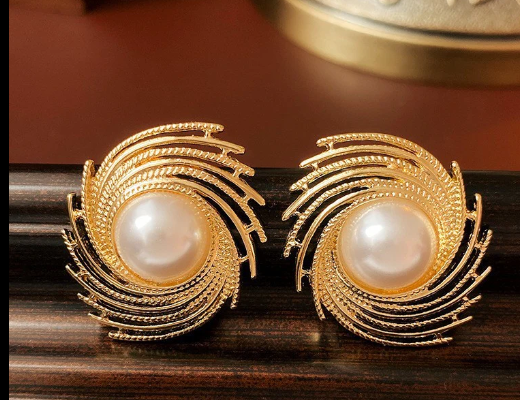 Gold Pearl Large Earrings For Women | GENICX