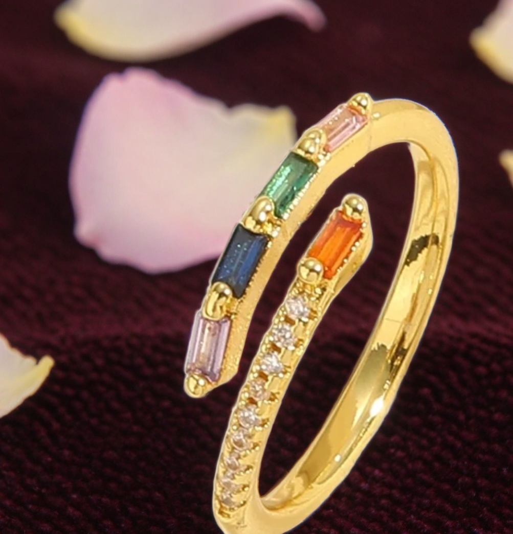 18K Gold-Plated Adjustable Rainbow Ring For Women | GENICX