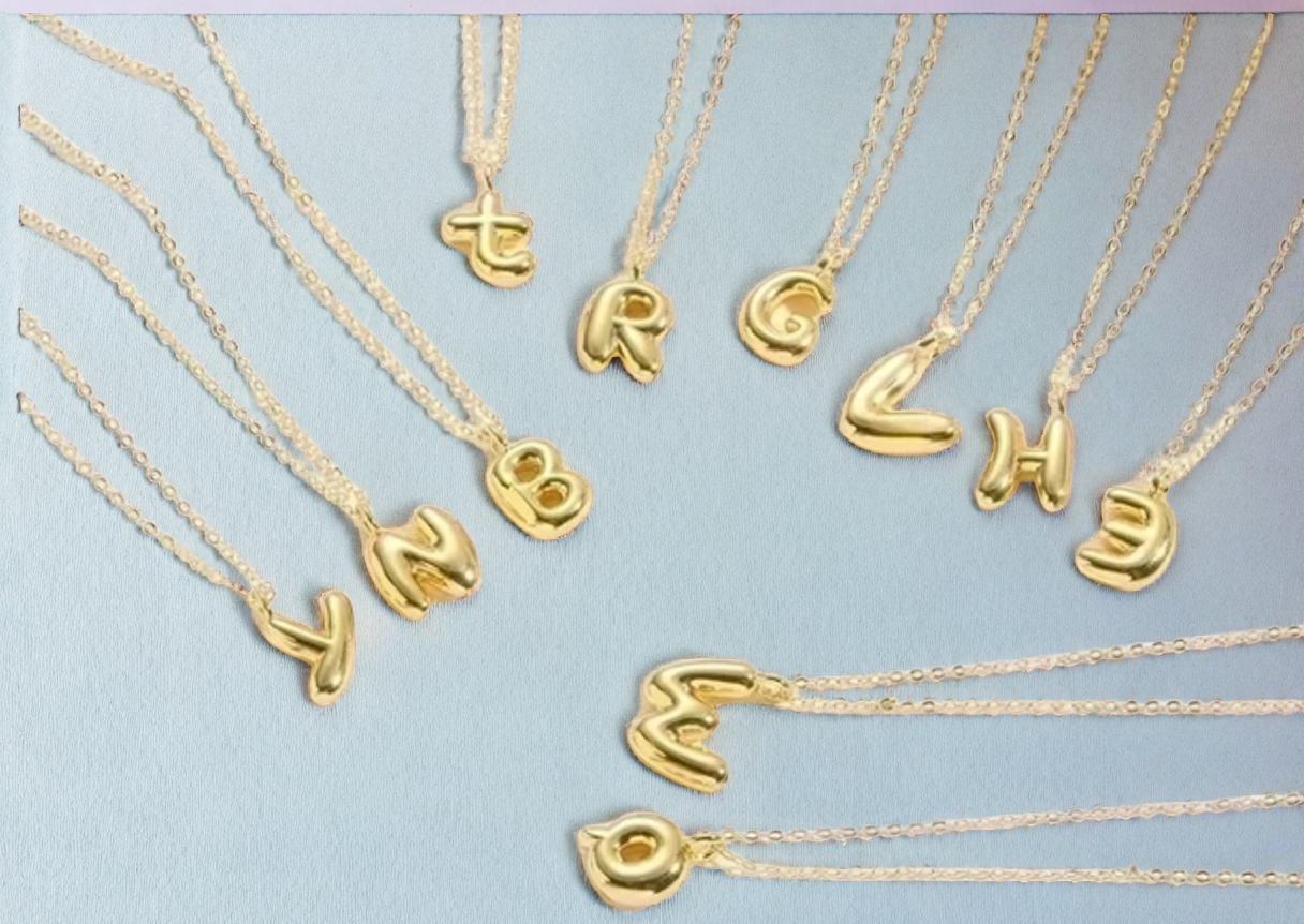 Bubble Letter Pendant Necklace 14K Gold For Women | GENICX