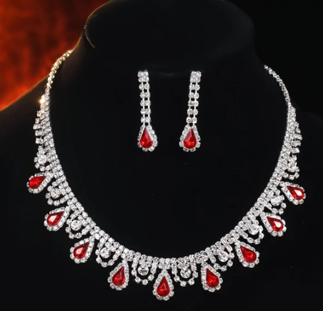 Formal Gold Jewelry Red-Gemstone Jewelry Set For Women | GENICX