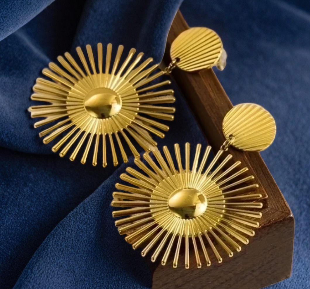 Gold Sunburst Dangle Earrings For Women | GENICX