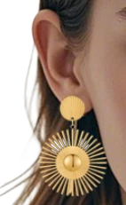 Gold Sunburst Dangle Earrings For Women | GENICX