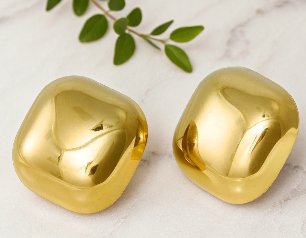 Large Thick Square Stud Gold Earrings For Women | GENICX