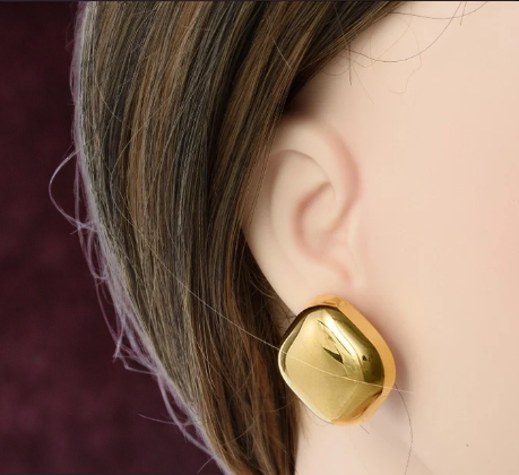 Large Thick Square Stud Gold Earrings For Women | GENICX