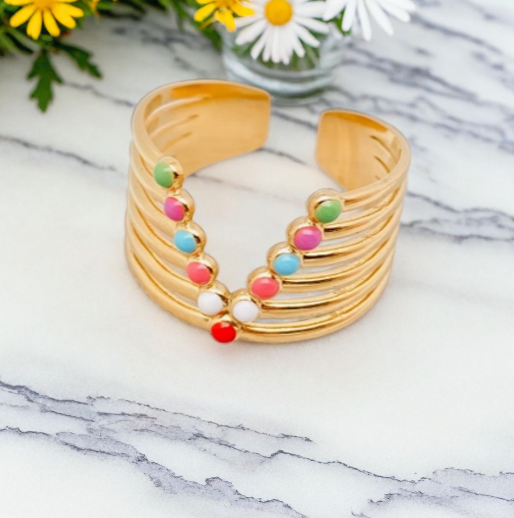 18k Gold-Plated Multicolor Rainbow Ring For Women | GENICX