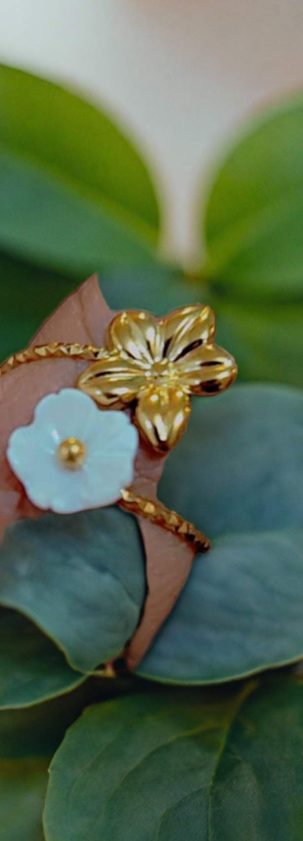 18K Gold Plated Adjustable Pearl Flower Ring For Women | GENICX