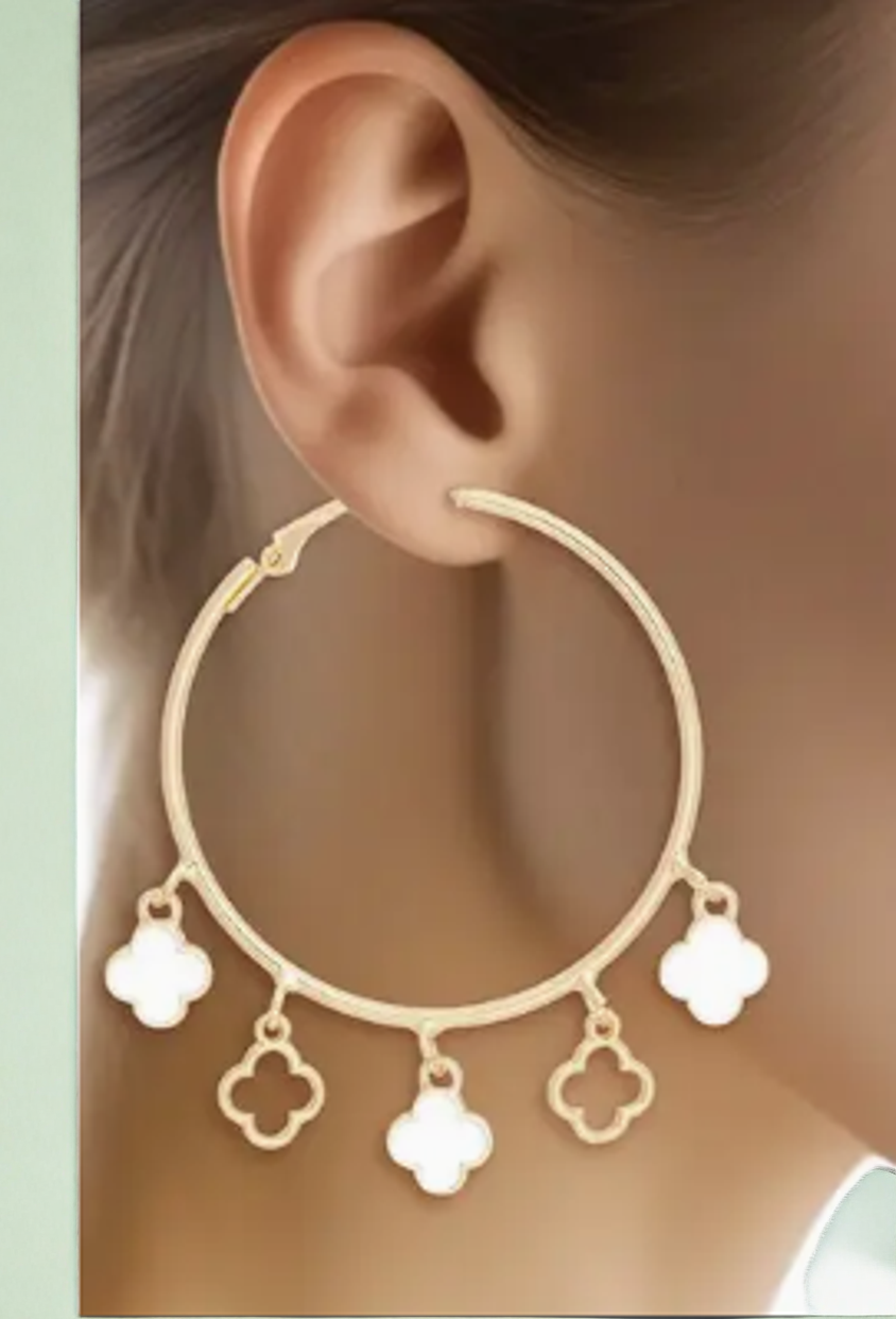 Elegant Gold Hoop Earrings with Clover Charms for Women  | GENICX