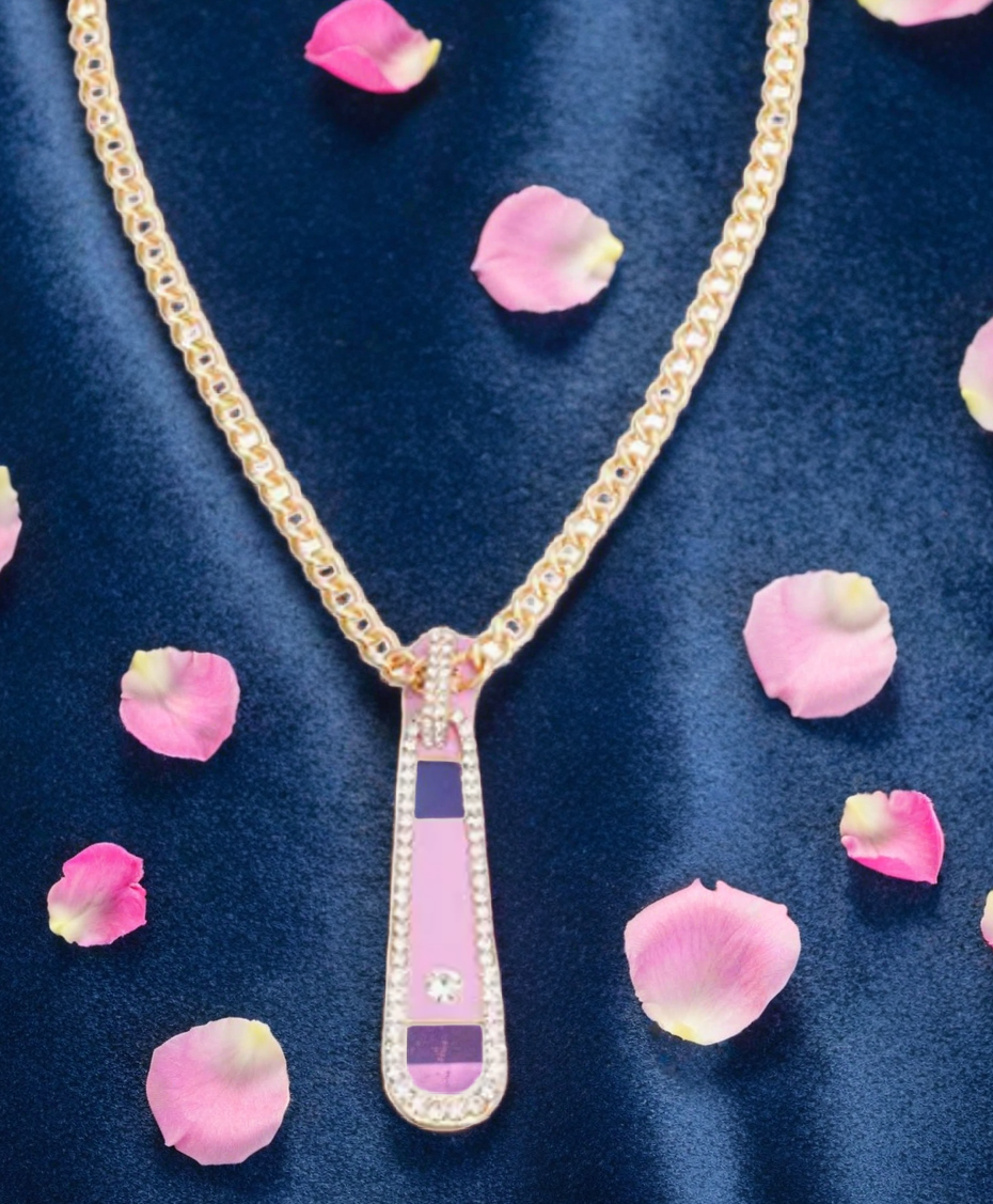 Gold Chain Necklace with Pink and White Pendant 16 Inches For Women | GENICX