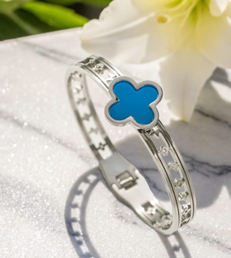 Silver Bracelet with Blue Clover Charm For Women | GENICX