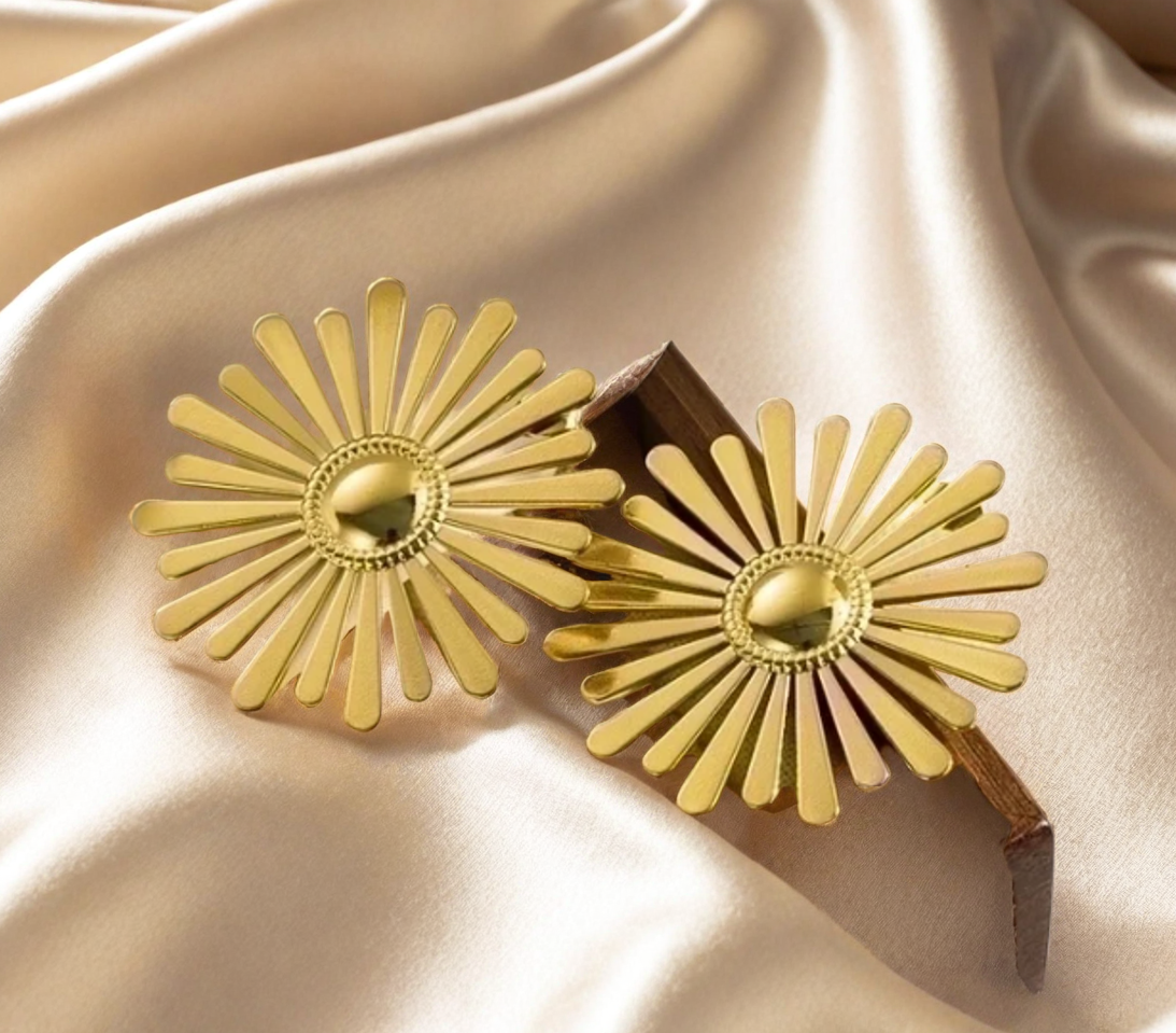 Gold Sunburst Gold Earrings For Women | GENICX