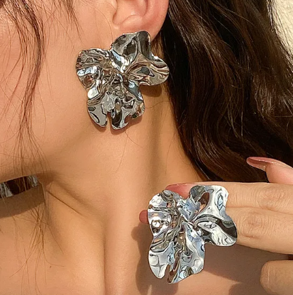 Statement Silver Flower Earrings For Women | GENICX