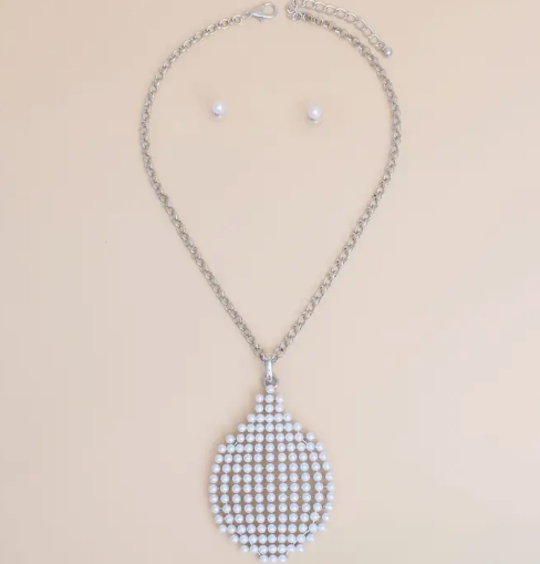 Large Elegant Silver Necklace with pearl pendant  | GENICX