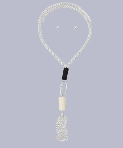 Long Silver Chain Carabiner Black Tassel for women | GENICX