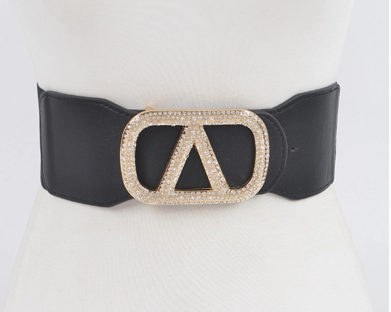 Luxury Rhinestone Buckle Elastic Belt for Women Available in Blue and Black | GENICX