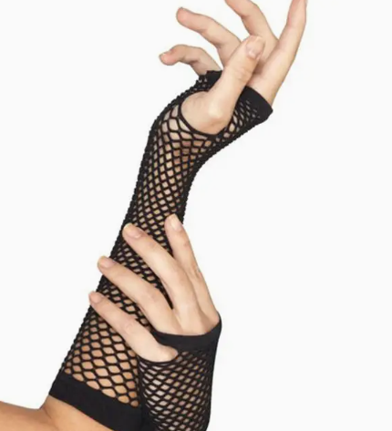 Black Long Hand Fishnet Mesh Gloves