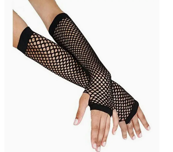 Black Long Hand Fishnet Mesh Gloves
