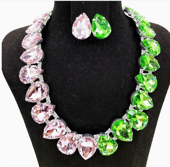 Bold Pear Crystal Rhinestone Necklace Set  | GENICX