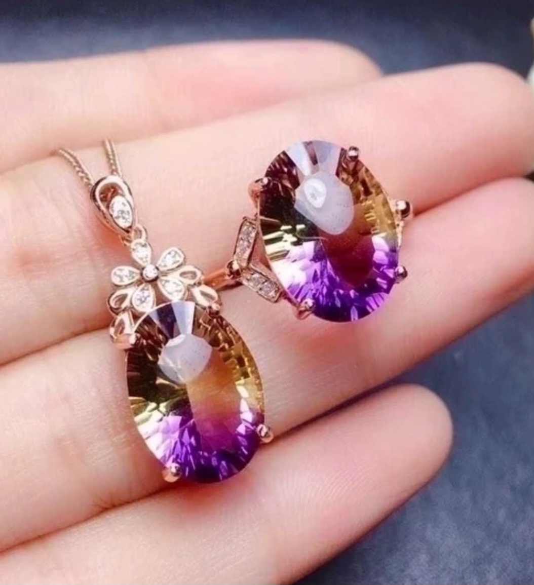 Amethyst and Swarovski Crystal Jewelry Set Formal Wear For women | GENICX