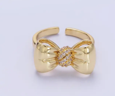 24K Gold Filled Micro Paved Puffed Ribbon Bow Adjustable Ring For Women | GENICX